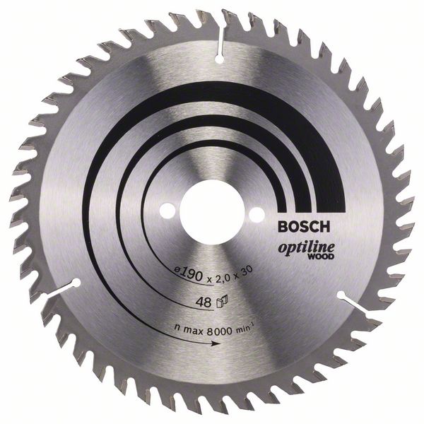 HM-Kreissägeblatt 190x2/1,3x30 48Z WZ Bosch VE à 1 Stück Optiline Wood 2608641186