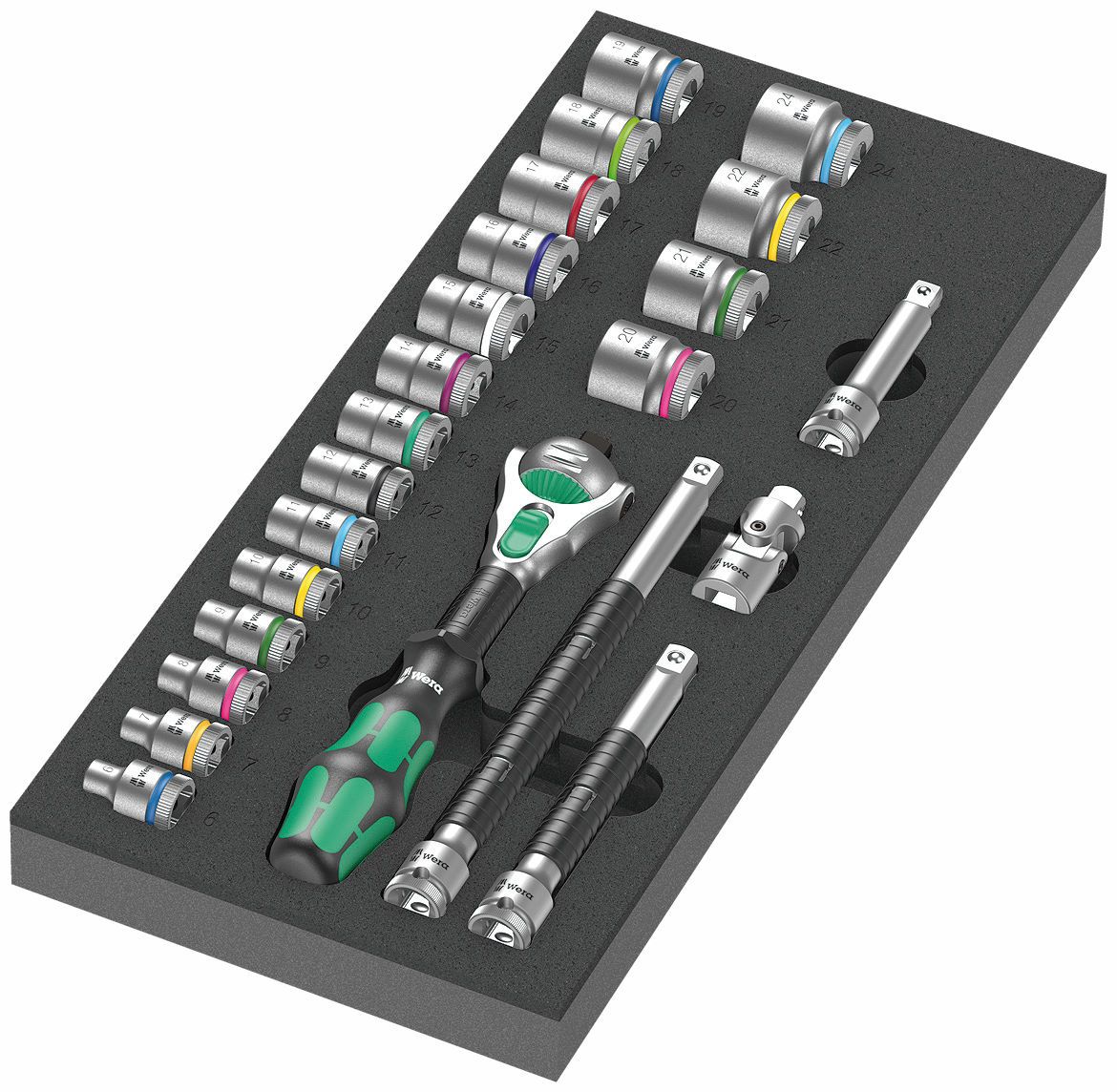 Ratschenschlüssel Wera WE05150111001; 3/8''; 6–24 mm; 23-teilig + Steckschlüsselsatz